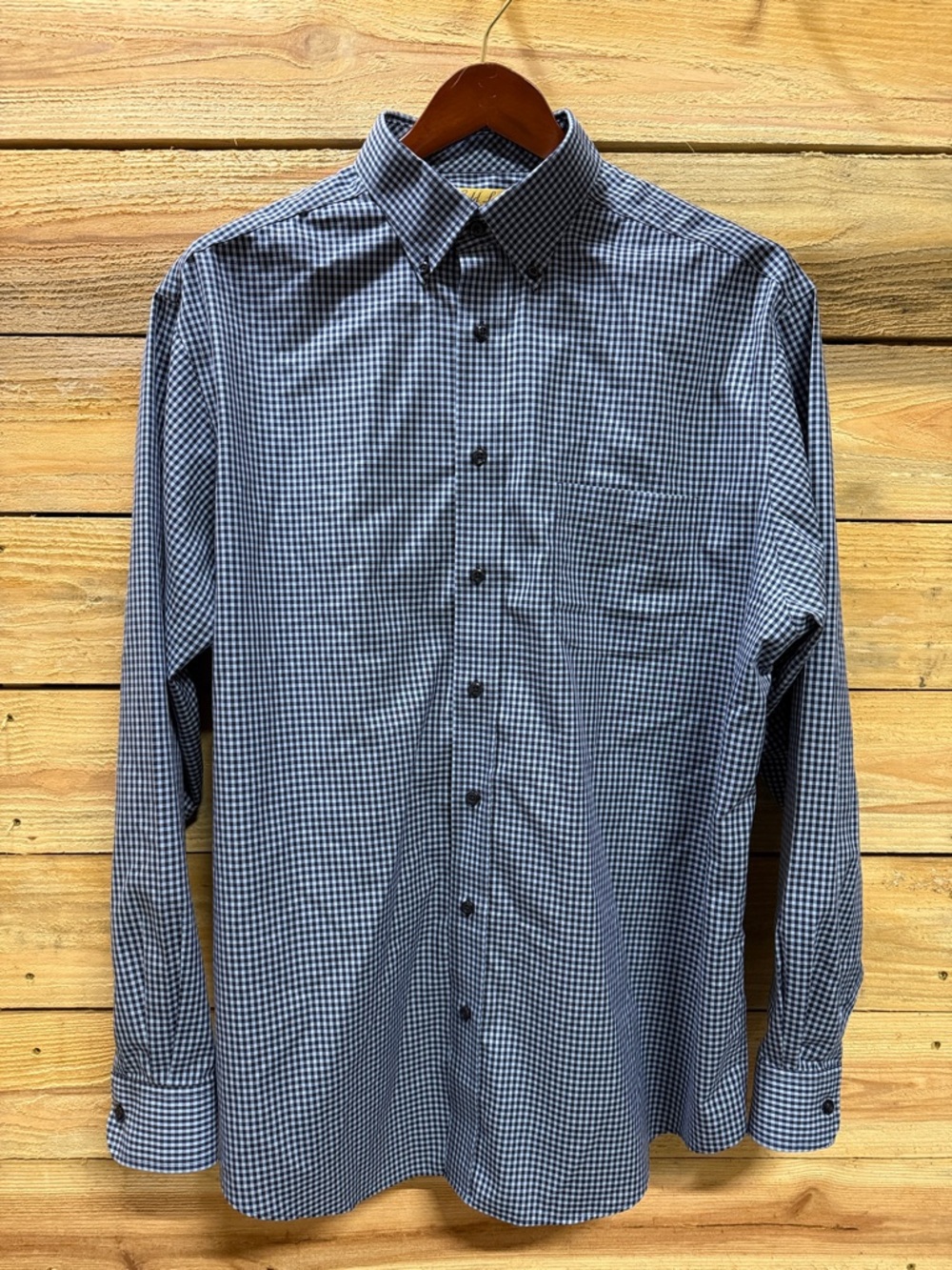 Roundtree & Yorke Blue and Navy Gingham Men’s Dress Shirt, XLT